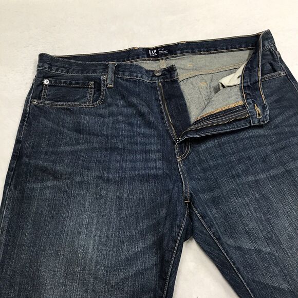 GAP Jean Men 38x30 Authentic Straight Dark Wash Whiskered Preppy Academia - Picture 4 of 15